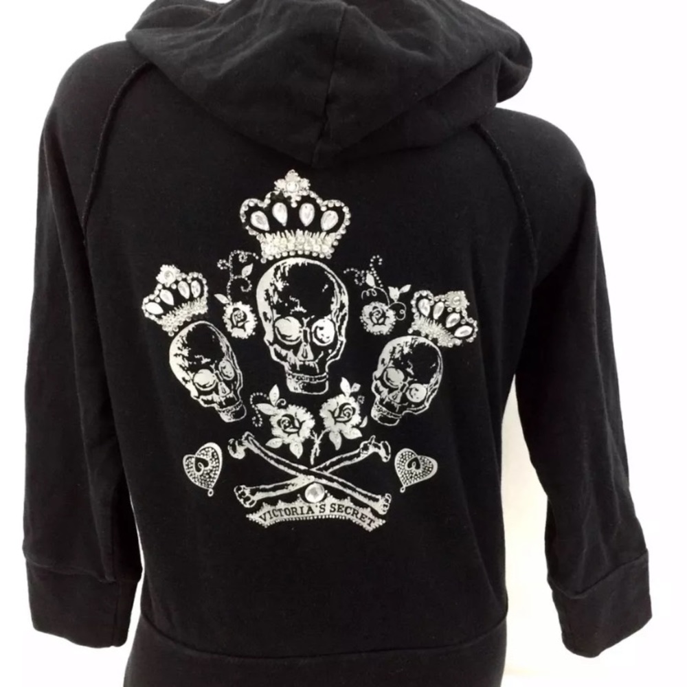 Victorias secret crop half sleeve zip skull hoodie
